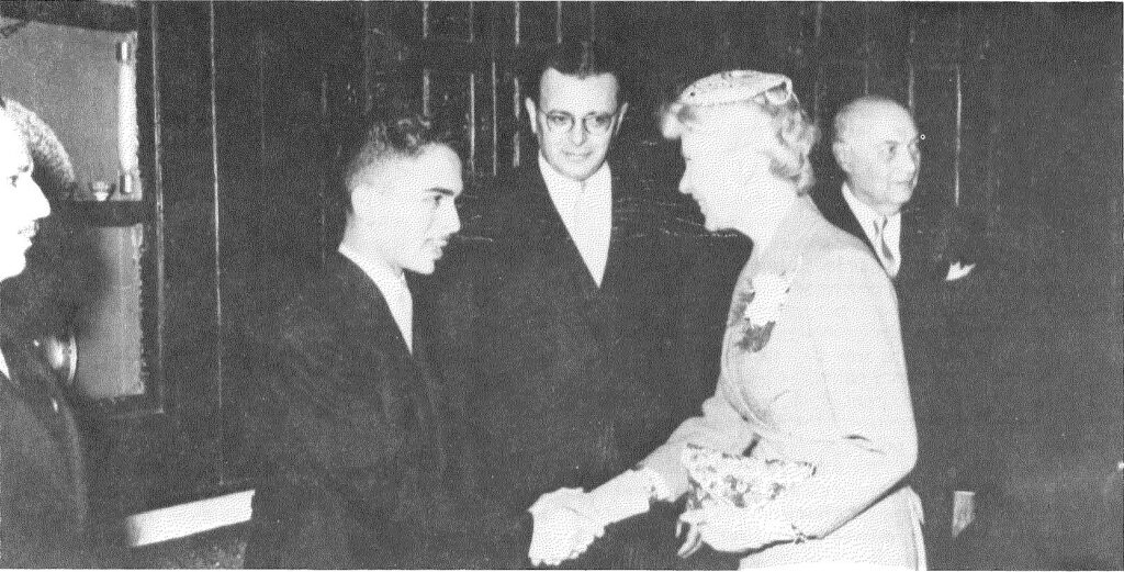 Elizabeth MacCallum, Chargé d’Affaires in Beirut 1954-56; was the first woman head of post — shown here with King Hussein of Jordan.