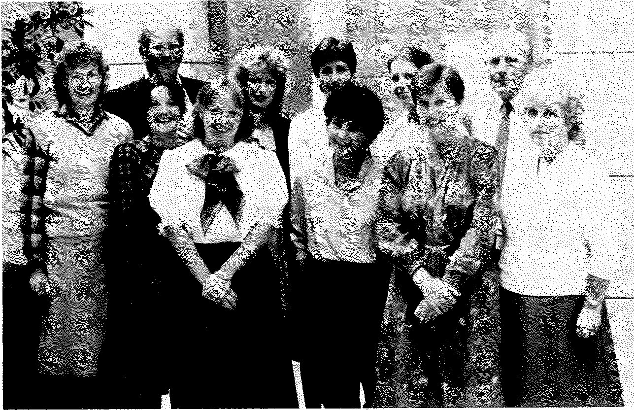 Front row: Gail Chrisfield, Cathy Beer, Susan Faine, Louise Bland, Sadie Keegan. Second row: Sharry McKenzie, Ross Haggert, Robyn Phillips, Susan Cartwright, Angela Bogdan, Leon Stryker. Absent: Sam Pattee, Wilf Lavoie, Karen Bingham, Nigel Wheeler.