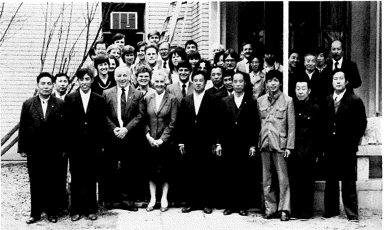 Front row: Wang Yunnai, Ji Liangui, Ambassador Gorham, Rita Blackwood, Song Shan, Yang Jinliang, Wang Yuke, Zhang Xuiqi, Liu Xin. Second row: Jiang Chen Li, Nancy Loten, Pierre Racicot, Guo Jinglin, Wong Shijun. Third row: Alex Volkoff, Sylvie Cameron, Geoff Charlebois, Rose Craig-Cameron, Francine Maheux-Nadeau, Murielle Prevost, Li Jingmen, Jean-Pierre Nadeau, Liu Lili, Song Hangiu, Li Shide, Wang Bing Shen (Ice). Fourth row: Gorden Houlden, Helen Keys, Guy Saint-Jacques, Millie Clark, Susan Gregson, Tom Clark, Charles Le Blanc, Zhao Jin Cai, Gordon Keys, Serge Prevost, Carl Hansen, Hong Tao. Hiding: Alain Racine.