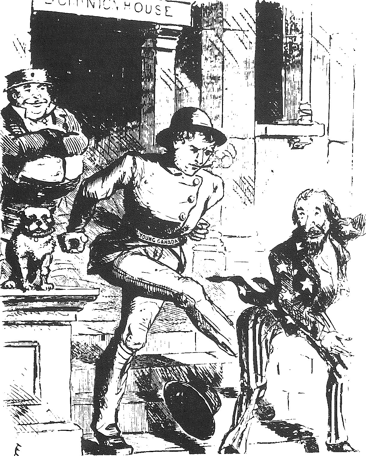 Young Canada: “We don’t want you here!” John Bull: “That’s right, my son. No matter what comes, an empty house is better than such a tenant as that!”