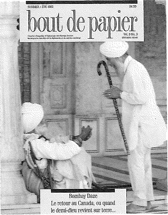 the Summer 1992 cover, a man in a white suit and cap with a cane standing over a seated figure outside a colonnaded building