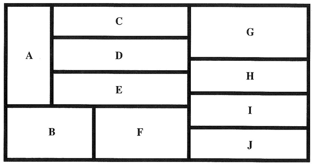 A blank map of ten rectangular states lettered A to J