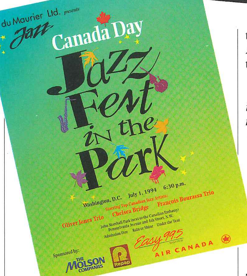 A poster for a Canada Day jazz festival in the park.