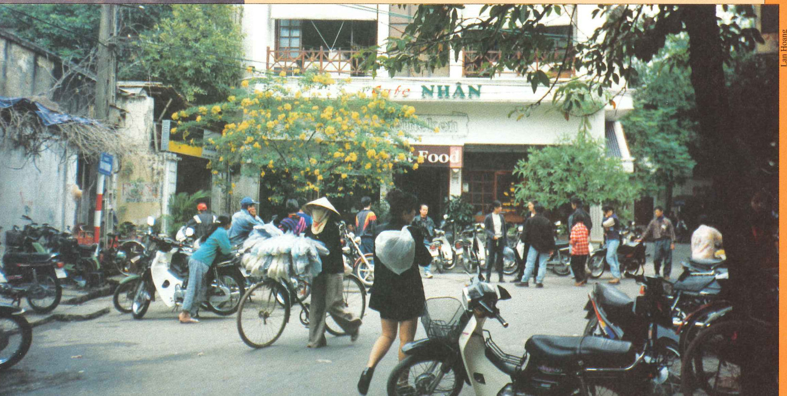 Motorbikes in front of a coffee shop in Hanoi