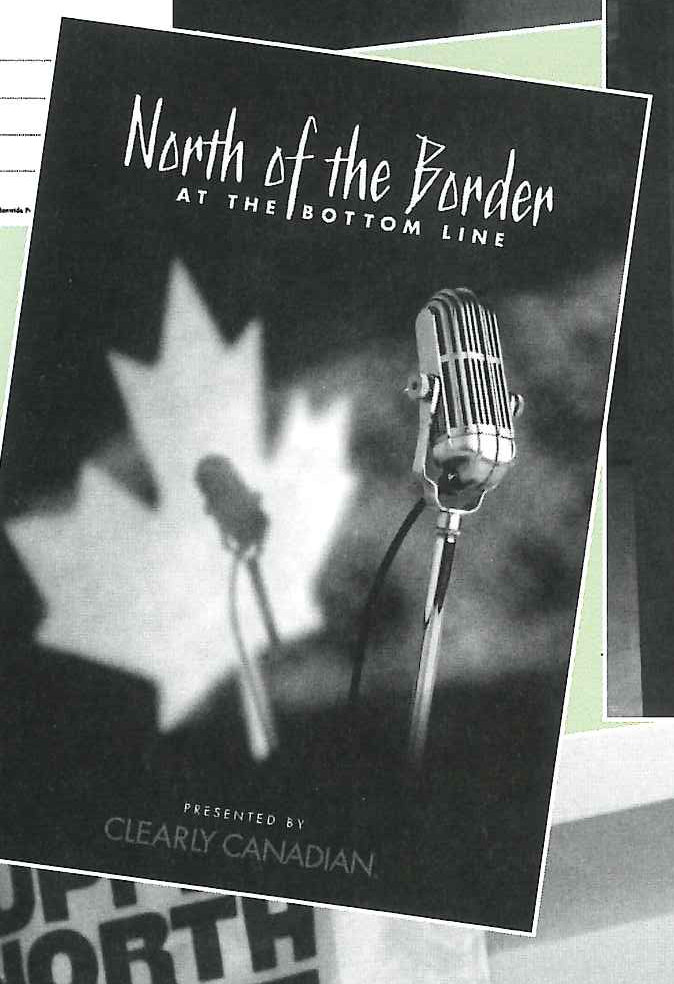 Canada rules or at least rocks n’ rolls. The postcard for the North of the Border music series, by Canadian graphic designer in New York John de Wolfe. The 5000 cards were placed in dispensers in all major NY restaurants and clubs.