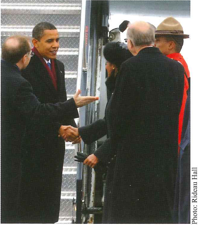 Robert Peck introducing former Governor General Michaëlle Jean to President Obama during his February 2009 visit to Ottawa.