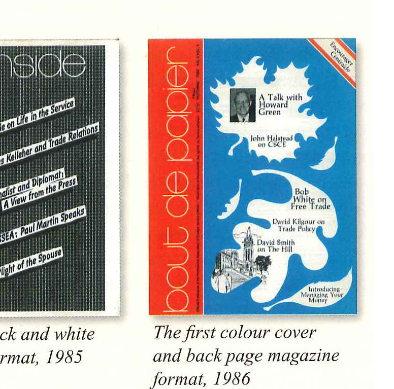 The broadsheet version, 1983; the first black and white magazine format, 1985; the first colour cover and back page magazine format, 1986.