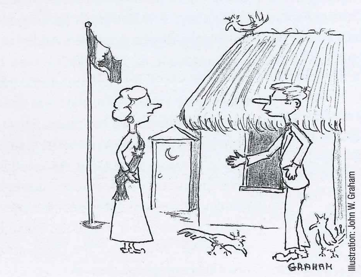 “Madame President, welcome to the New Canadian Residence.” Illustration by John W. Graham.