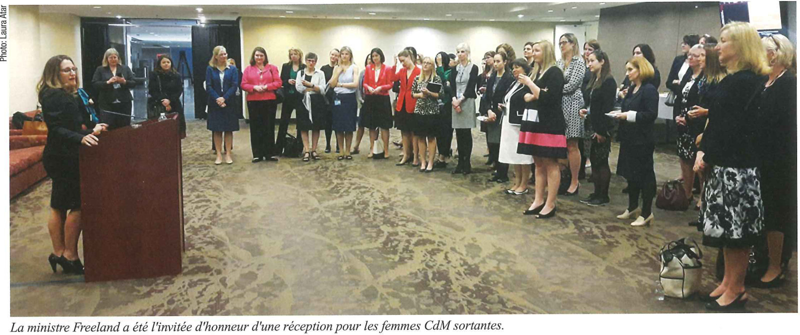 La ministre Freeland a été l’invitée d’honneur d’une réception pour les femmes CdM sortantes.