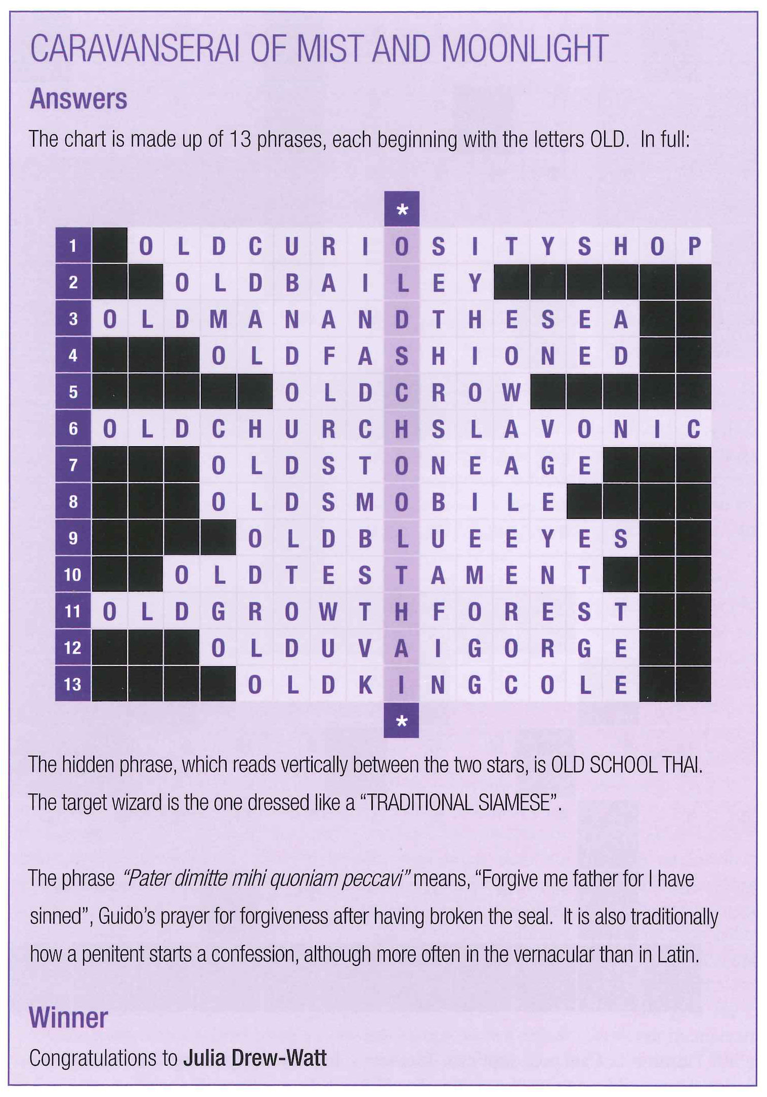 Answers to the Caravanserai of Mist and Moonlight puzzle