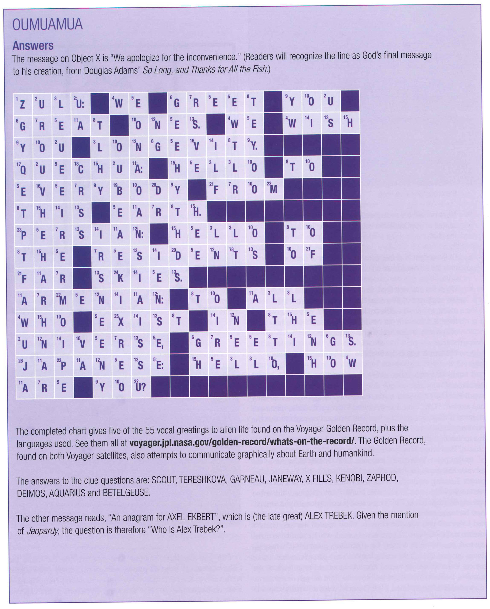 Answers to the Oumuamua Baton puzzle