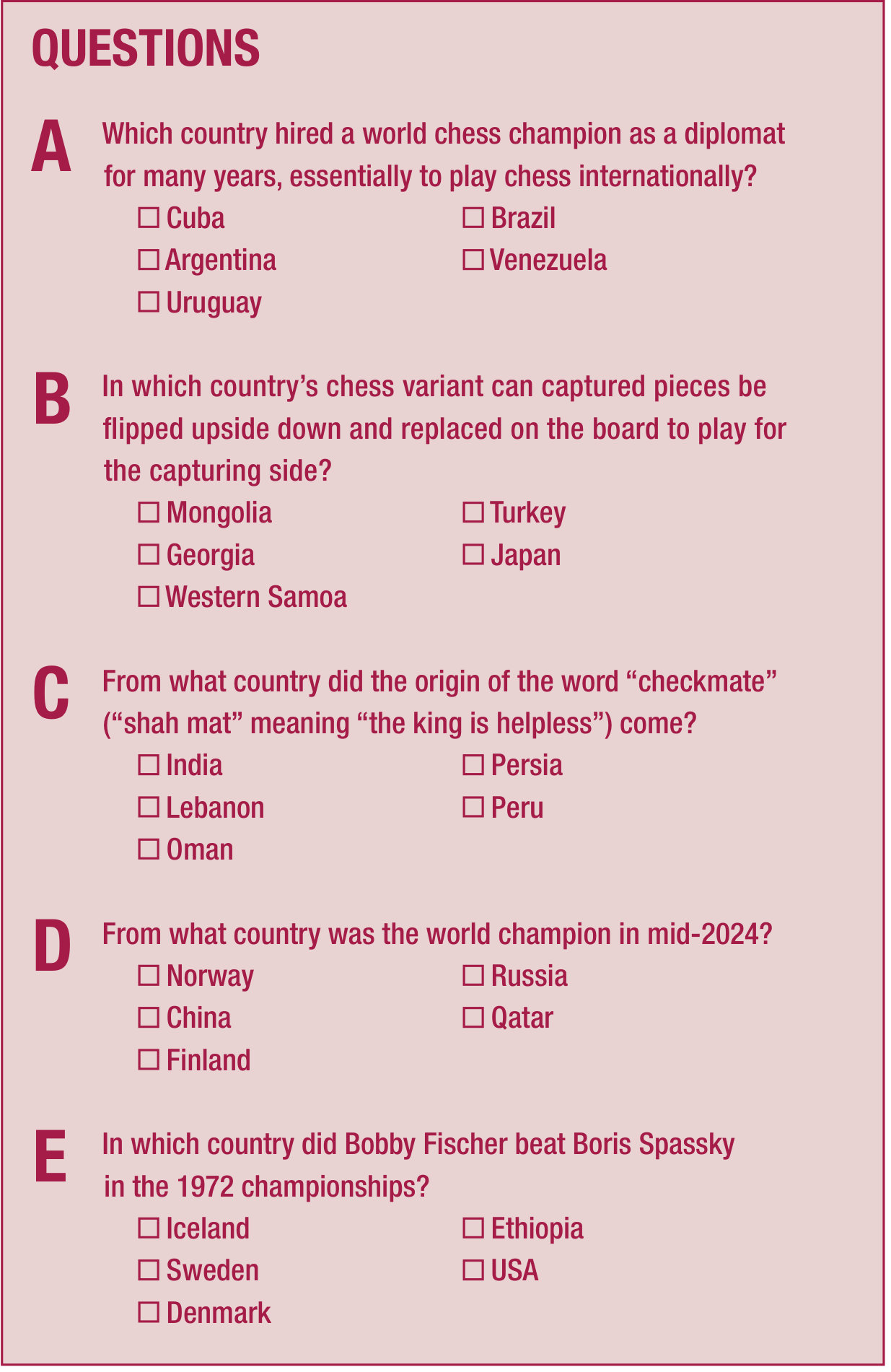 The five trivia questions.